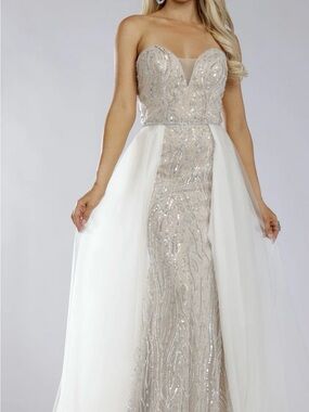 Terani Couture Beaded Dress with Tulle Overlay  Skirt